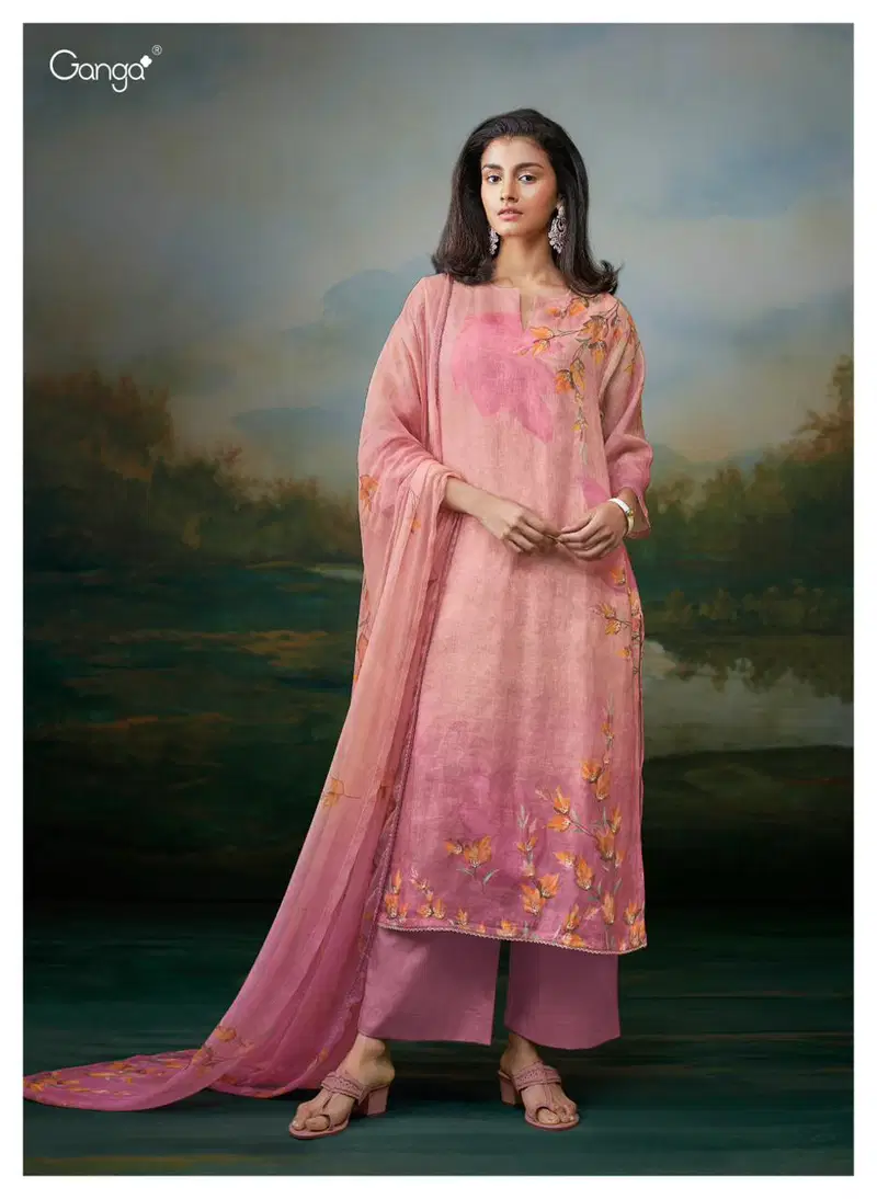 Harlett By Ganga Heavy Pure Linen Printed Dress Material Wholesalers In Delhi